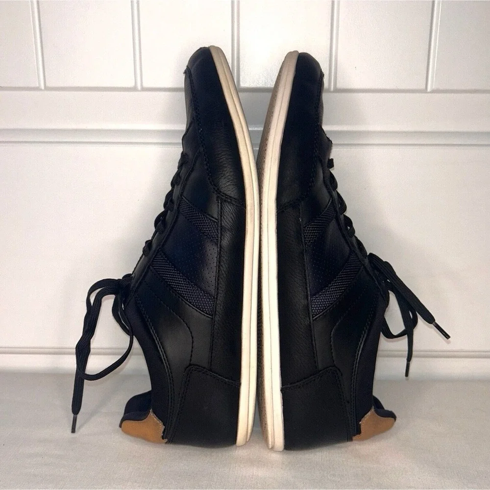 Aldo Casual Shoes Mens US 9.5 Black Blue Leather Low Top Lace Up Sneaker